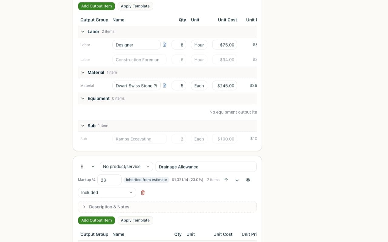 Estimate builder